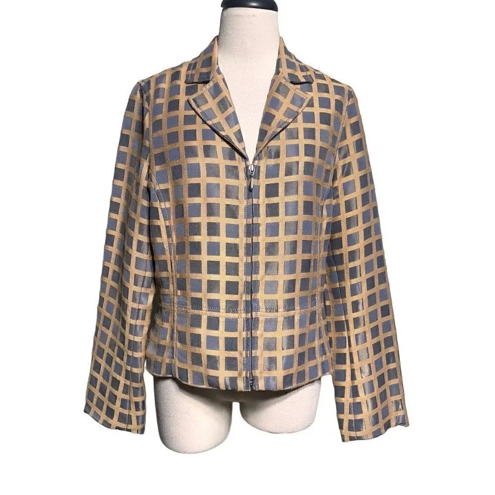 Beliza Shimmery Plaid Long Sleeve Blazer Jacket Size 8